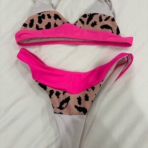 SHEIN Pink and Leopard Print Bikini Set